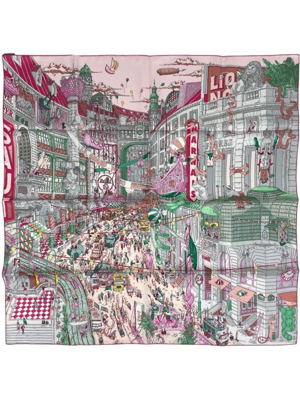 Hermes Carre 90 le Grand Prix AU Faubourg Scarf of Silk Pink Multicolor